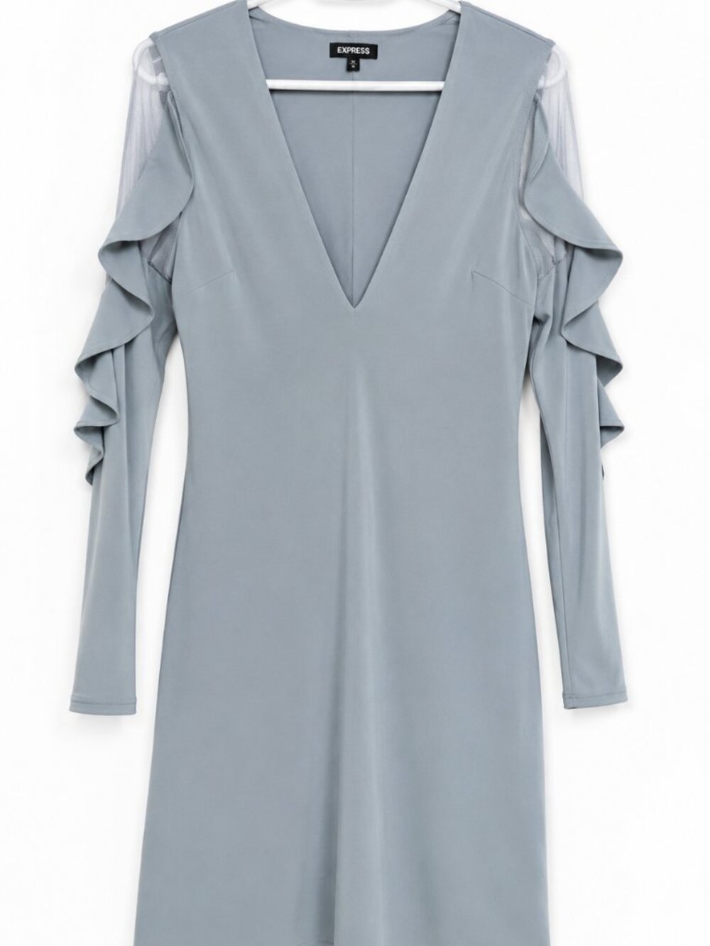 Express Small Slate Blue Ruffle Sleeve Mesh Shift Mini Dress